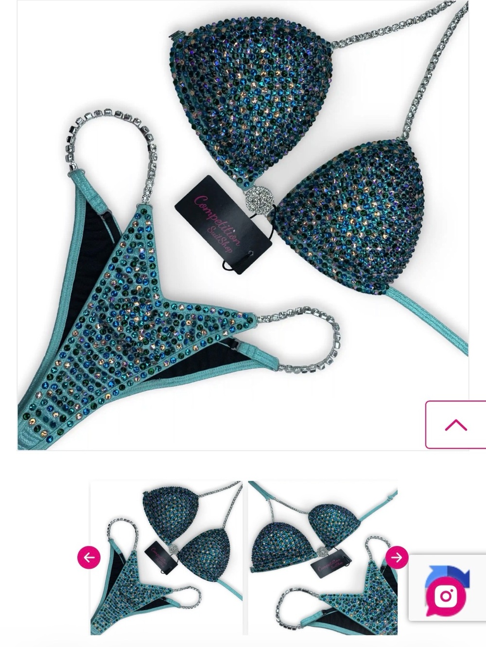 Crystal-Embellished Teal Bikini Set with Rhinestone Straps